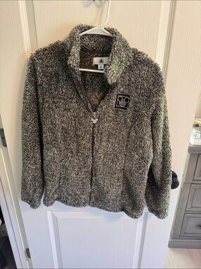 Disney Gray Plush Teddy Zip Jacket with Mickey Patch